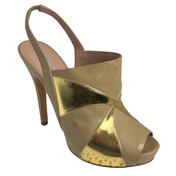 Alejandro Ingelmo Nude Gold Slingback Platform Heels Size 39 9 - Picture 1 of 10